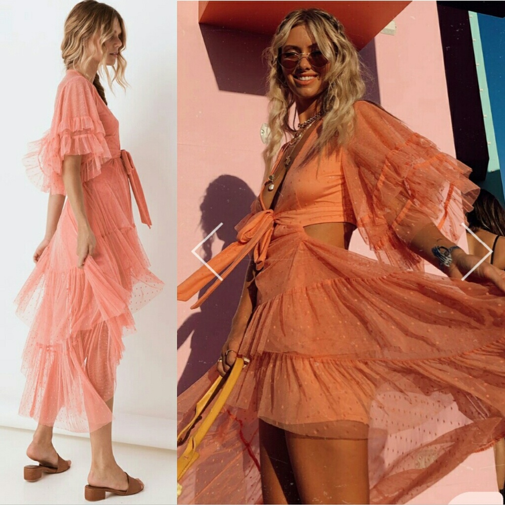 New spell designs grace cutout tulle gown peach M